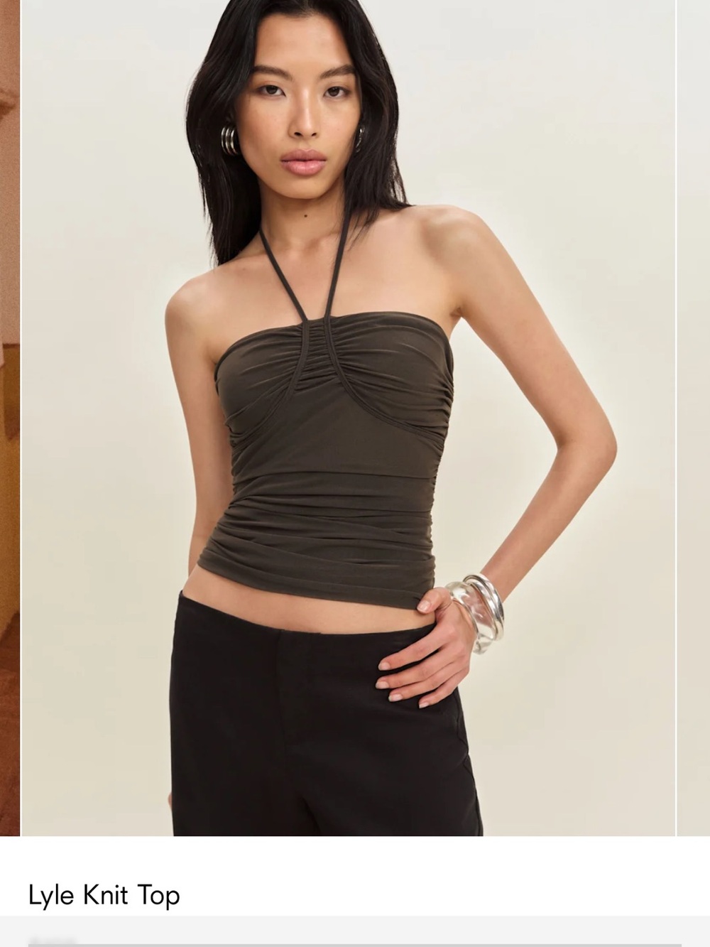 Reformation Lyle Knit Strapless Halter Top - Olive
